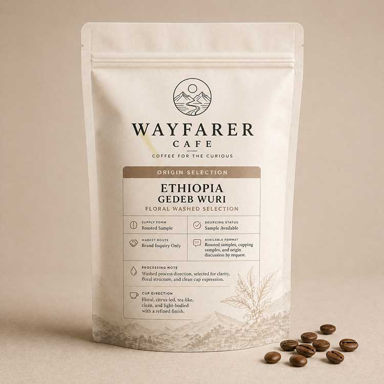 Wayfarer Cafe Ethiopia Gedeb Coffee Wuri Floral Washed Selection roasted sample pouch.